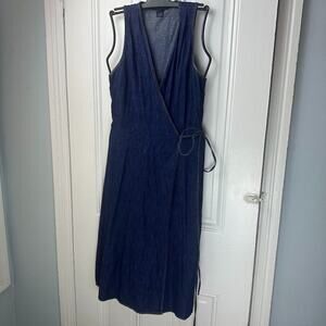 French Connection Denim Wrap Dress Womens 6 Blue Chambray Sleeveless V Neck